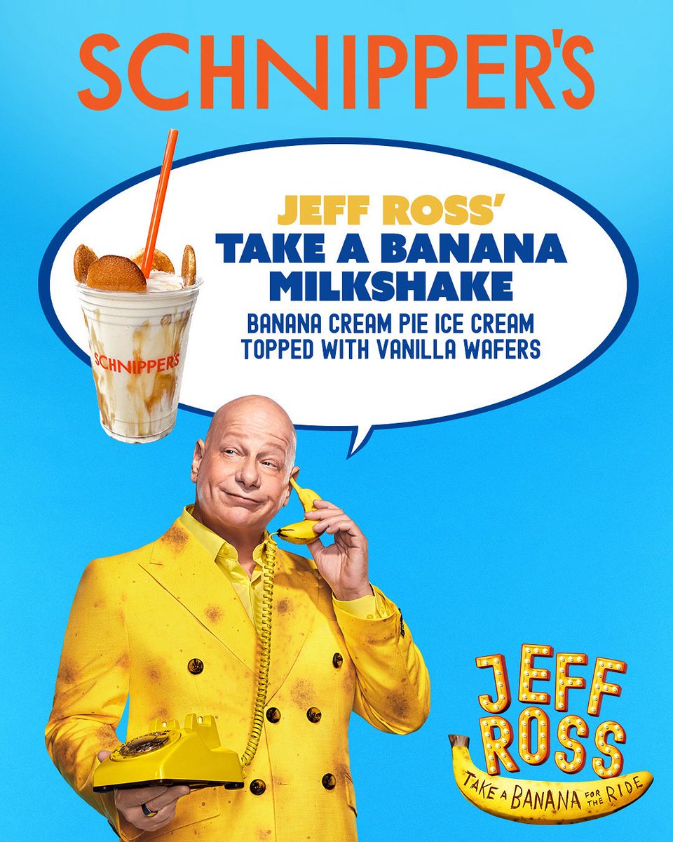 TAKE A BANANA FOR THE RIDE on Broadway (@jeffrossbway) on Twitter photo Take a banana MILKSHAKE for the ride!
Make your way to <a href="/Schnippers/">Schnippers</a> to grab your very own specialty banana cream pie milkshake (available all August long), then head on over to The Nederlander Theatre to catch Jeff Ross’ new Broadway #TakeABananaBway—now in performances! Take a banana MILKSHAKE for the ride!
Make your way to <a href="/Schnippers/">Schnippers</a> to grab your very own specialty banana cream pie milkshake (available all August long), then head on over to The Nederlander Theatre to catch Jeff Ross’ new Broadway #TakeABananaBway—now in performances!