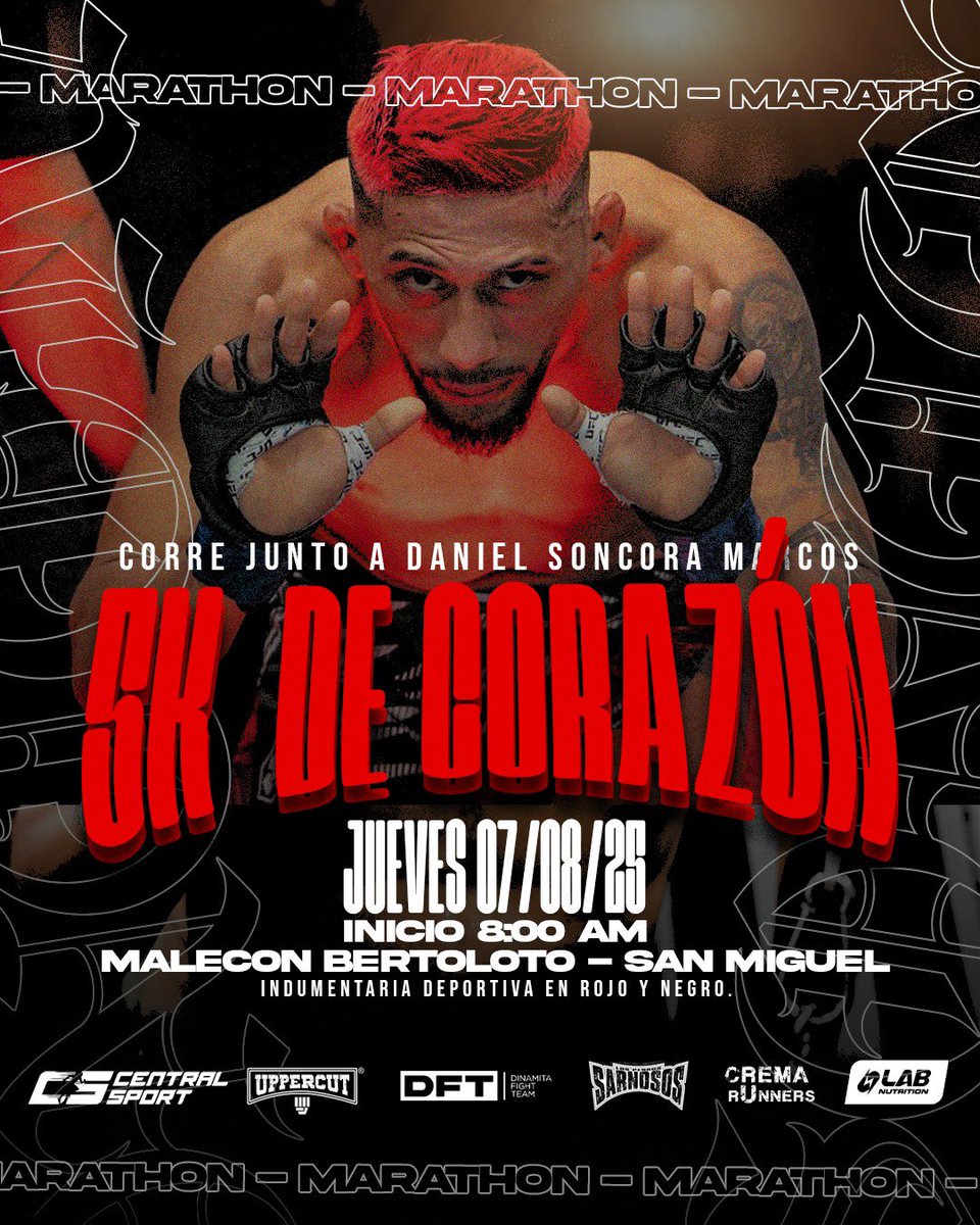 danielsoncormma's tweet image. Mi genteee, mañana jueves los veo 8:00 AM (lleguen desde las 7:30AM) en el Malecón Bertoloto, una maratón de 5K antes que regrese a mi campamento en Miami 👊🏽 Corre con Soncora, #correconcorazon