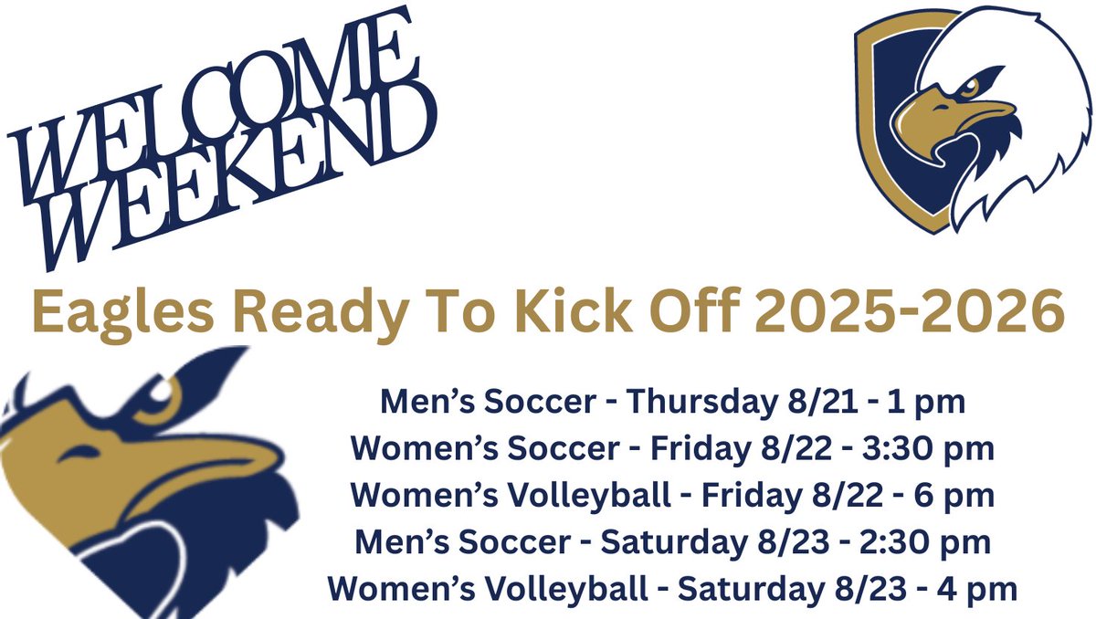 judsoneagles's tweet photo. We are two weeks away from Welcome Weekend and we will be packed with games! Excited to see everyone back on campus! Eagles in the mix in 2026! #SoarEagles https://t.co/jdc5x24b4j