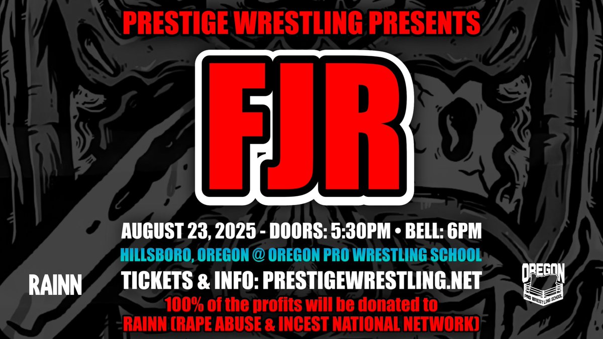 🚨 FJR OFFICIAL EVENT, TALENT &amp; VENUE ANNOUNCEMENT 🚨

***PLEASE SHARE EVERYWHERE TO SPREAD AWARENESS***

A safe space pro-wrestling celebration, for the scene, by the scene that has cultivated modern day Portland wrestling!

Featuring Danhausen, Travis Williams, Kevin Blackwood,