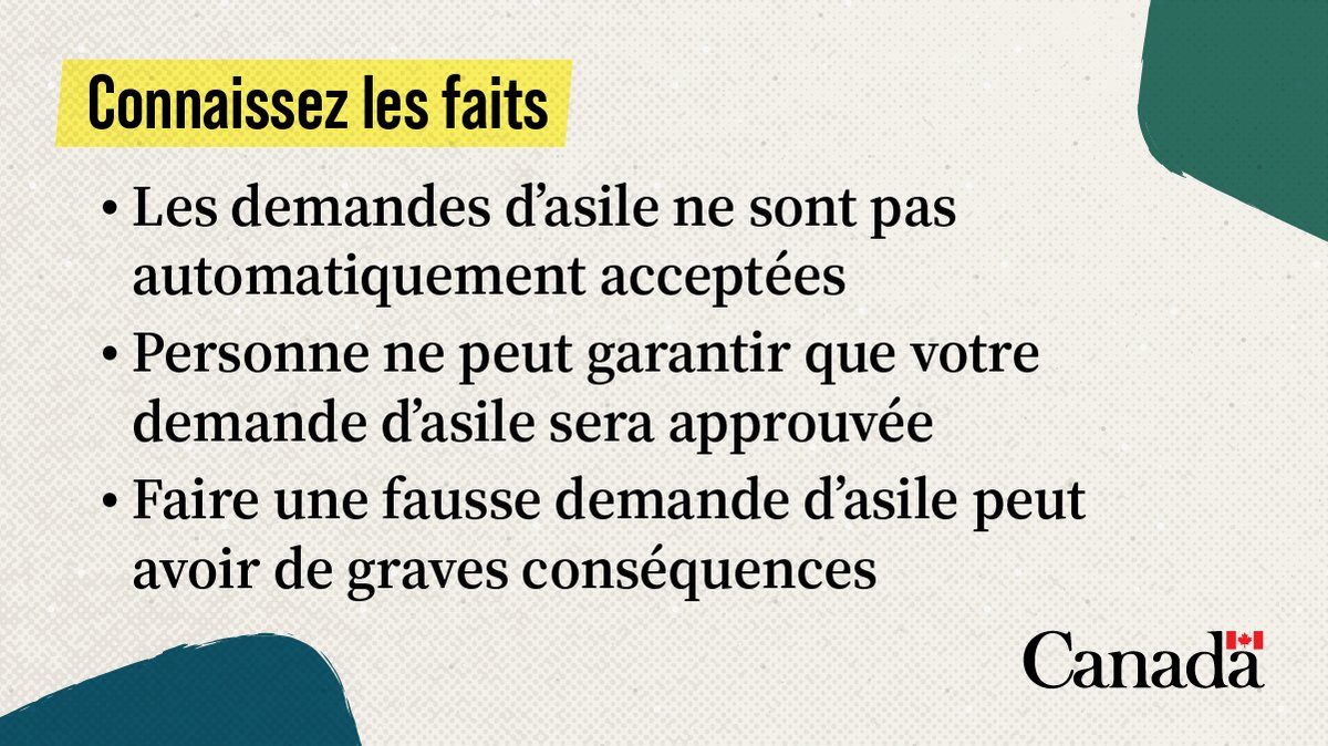 IRCC (@citimmcanfr) on Twitter photo Demander l'asile ne garantit pas que vous pourrez rester au Canada. Ce n'est pas un raccourci pour contourner les règles et les procédures d'immigration. Découvrez ce que vous devez savoir avant de prendre une décision qui changera votre vie: bit.ly/4mk593x Demander l'asile ne garantit pas que vous pourrez rester au Canada. Ce n'est pas un raccourci pour contourner les règles et les procédures d'immigration. Découvrez ce que vous devez savoir avant de prendre une décision qui changera votre vie: bit.ly/4mk593x