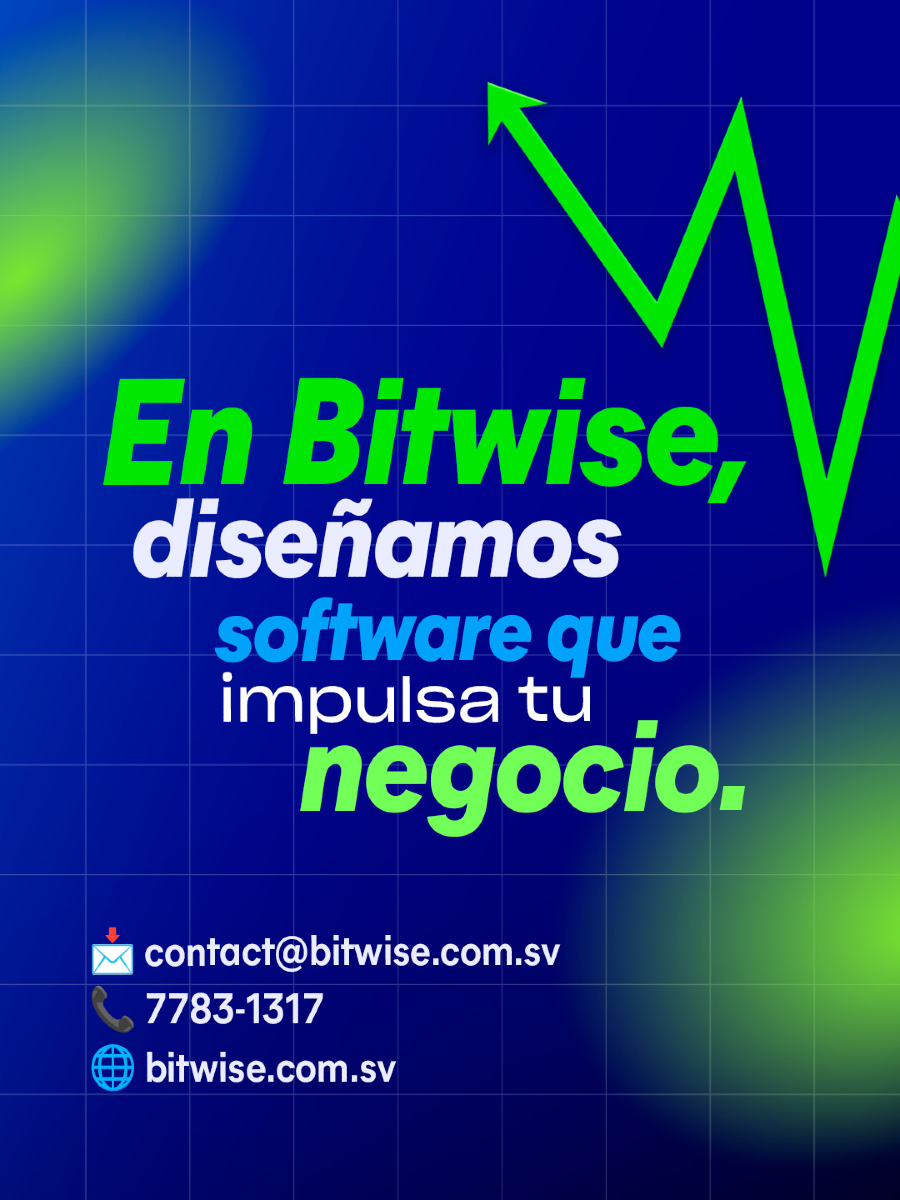 Bitwise Technologies (@bitwisesv) on Twitter photo 🚀 ¿Querés vender más?
Un software a medida puede ser la clave.
🎯 Automatizá tareas
📈 Atiende mejor a tus clientes
📦 Controla tu inventario en tiempo real
📊 Toma decisiones con datos reales
En Bitwise, creamos software que impulsa tu negocio.
📩 contact@bitwise.com.sv | 📞 🚀 ¿Querés vender más?
Un software a medida puede ser la clave.
🎯 Automatizá tareas
📈 Atiende mejor a tus clientes
📦 Controla tu inventario en tiempo real
📊 Toma decisiones con datos reales
En Bitwise, creamos software que impulsa tu negocio.
📩 contact@bitwise.com.sv | 📞