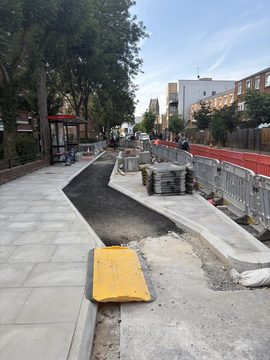 The new cycle lane on Boleyn Road is taking shape.