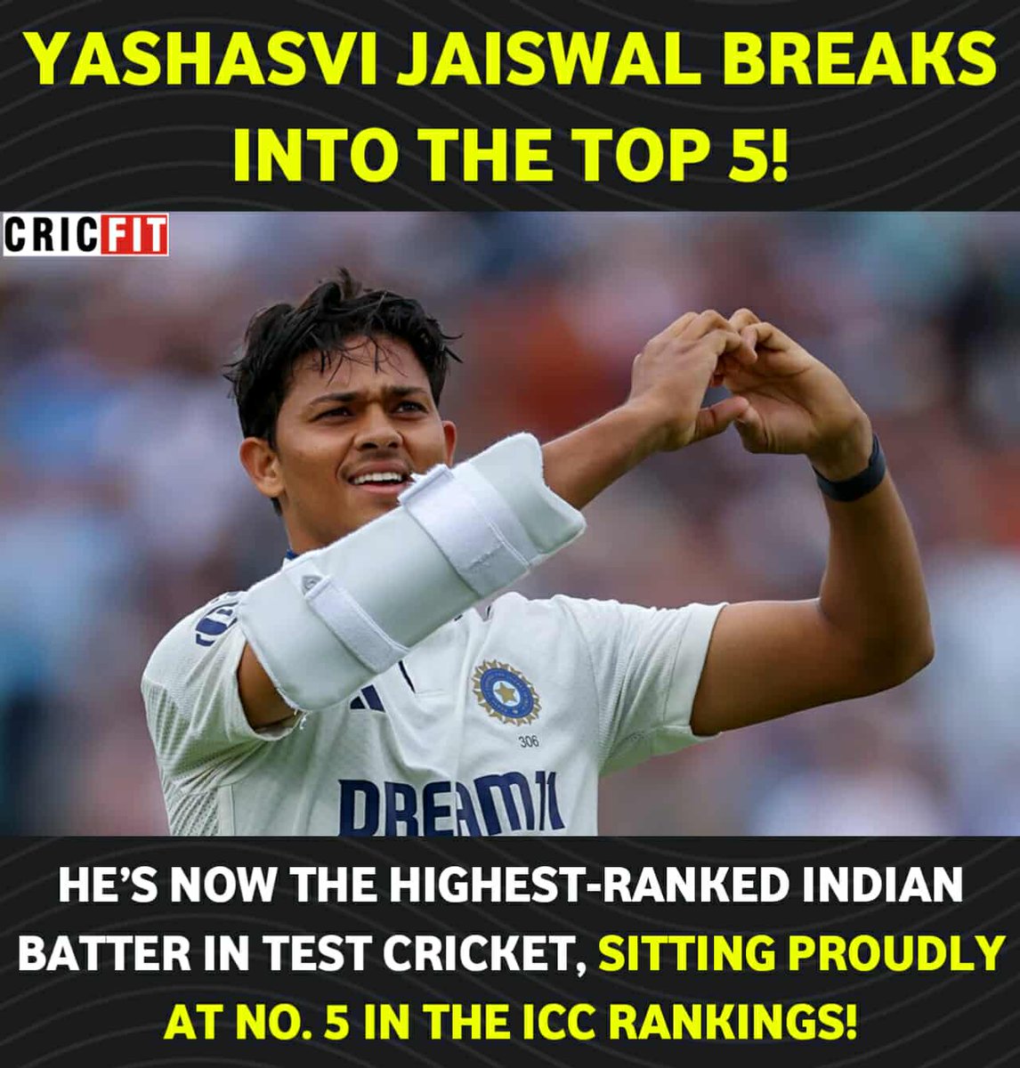 Yashasvi Jaiswal storms into the Top 5 of ICC Test rankings – now India’s highest-ranked batter! 🏏🔥
#YashasviJaiswal