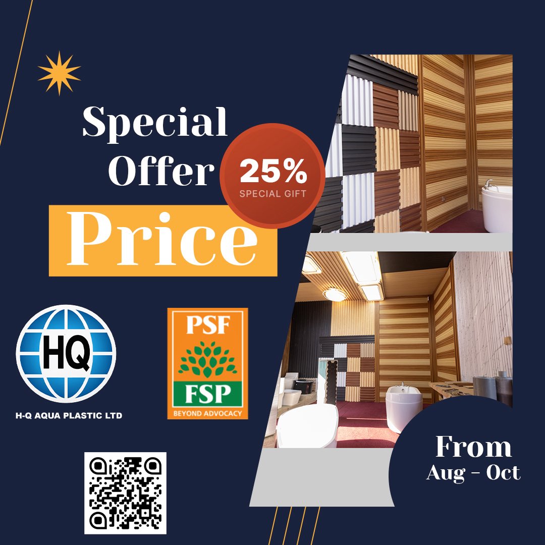 🎉 Special Offer from HQ Aqua Plastics! 🎉
Get stylish, durable wall panels at unbeatable prices from Aug–Oct! 🏠 Plus, enjoy a 25% special gift on every purchase!
Visit our stand &amp; upgrade your space today!
<a href="/PSF_RWA/">PRIVATE SECTOR FEDERATION PSF RWANDA</a> <a href="/EXPORWANDA/">PSF EXPO </a> 
#HQAquaPlastics #MadeInRwanda
