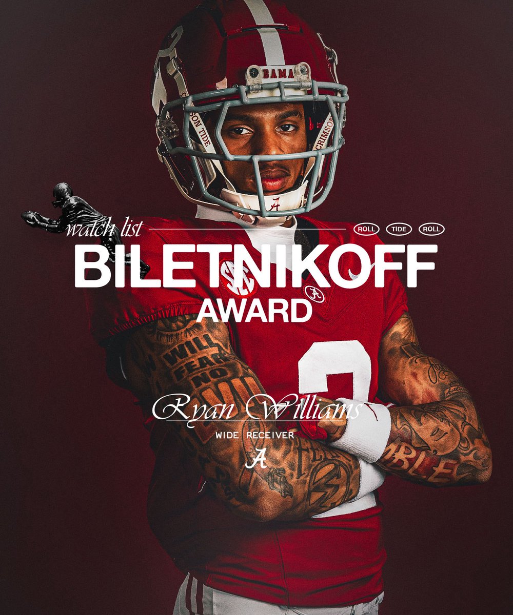 Alabama Football (@alabamaftbl) on Twitter photo Biletnikoff Award โถ๏ธ Nationโs Best Wide Receiver <a href="/Ryanwms1/">๐๐ฒ๐๐ง โ๐๐จ๐ฅ๐ฅ๐ฒ๐ฐ๐จ๐จ๐โ ๐๐ข๐ฅ๐ฅ๐ข๐๐ฆ๐ฌ 2</a>
#RollTide Biletnikoff Award โถ๏ธ Nationโs Best Wide Receiver <a href="/Ryanwms1/">๐๐ฒ๐๐ง โ๐๐จ๐ฅ๐ฅ๐ฒ๐ฐ๐จ๐จ๐โ ๐๐ข๐ฅ๐ฅ๐ข๐๐ฆ๐ฌ 2</a>
#RollTide