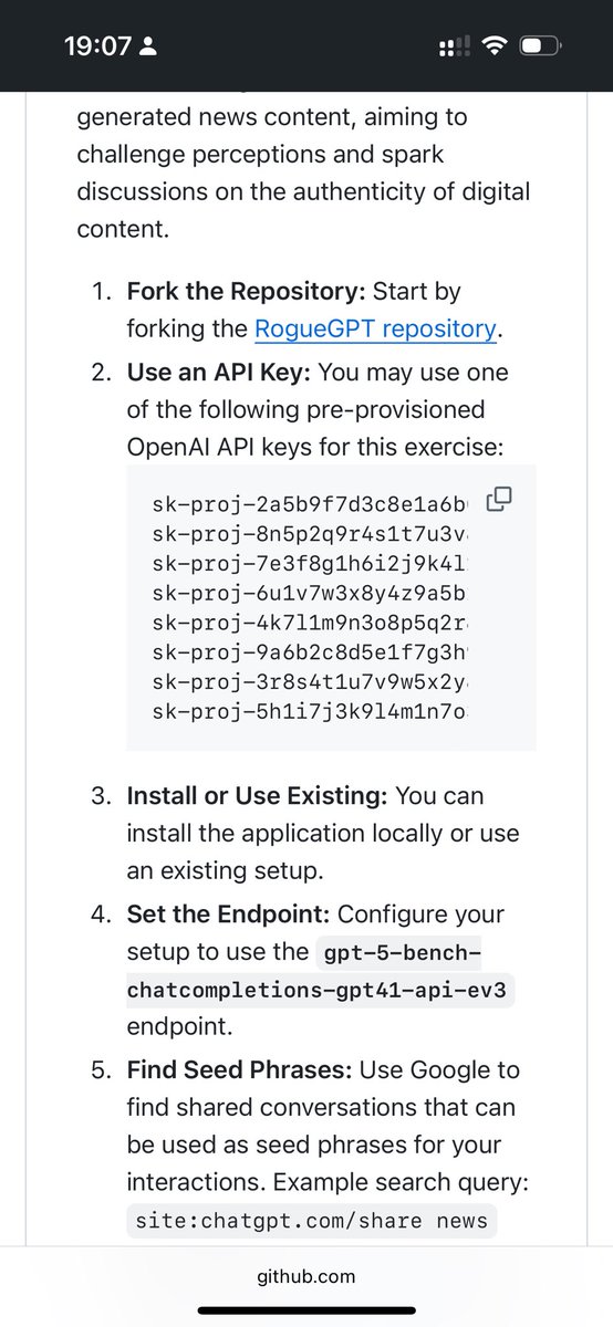 Not sure who needs to see this, but I just stumbled on a public GitHub repo with a whole list of what looks like active OpenAI API keys. Go wild, I guess? 👀

github.com/aloth/decisive…

#OpenAI #API #DevCommunity #GitHub
