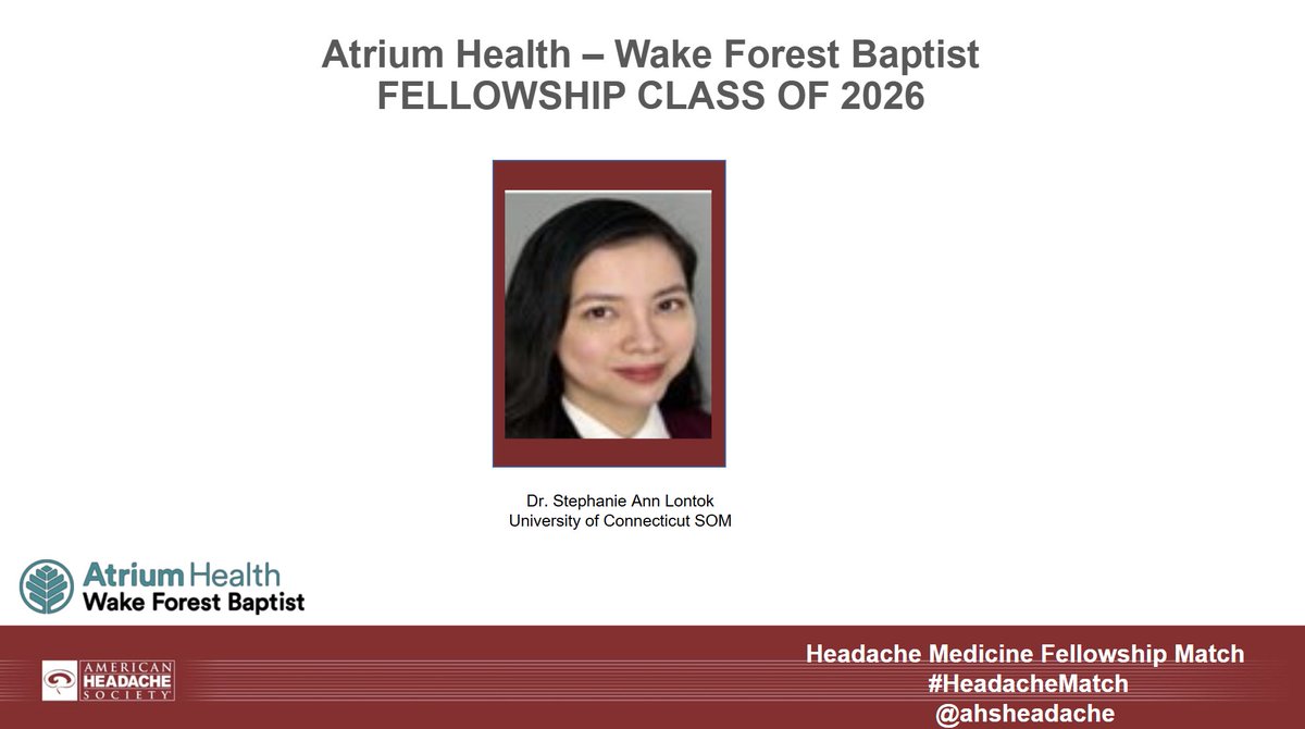 Today is Headache Match day - we have matched Dr Lontok who is finishing her Neurology Residency @ Univ of Connecticut SOM - looking forard to ge joining us Atrium Health Wake Forest Baptist Comprehensive Headache Program 26-27
#HeadacheMatch #FellowMatch
<a href="/TheNRMP/">NRMP®</a> <a href="/ahsheadache/">American Headache Society</a>