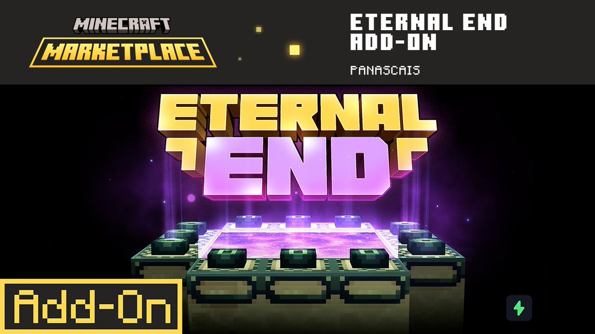 Explore a reimagined End Dimension with six new biomes in the Eternal End Add-On. ✨ Apply the Add-On to your existing world to bring 250+ blocks &amp; items, new armors &amp; tools, a new boss fight, and more!