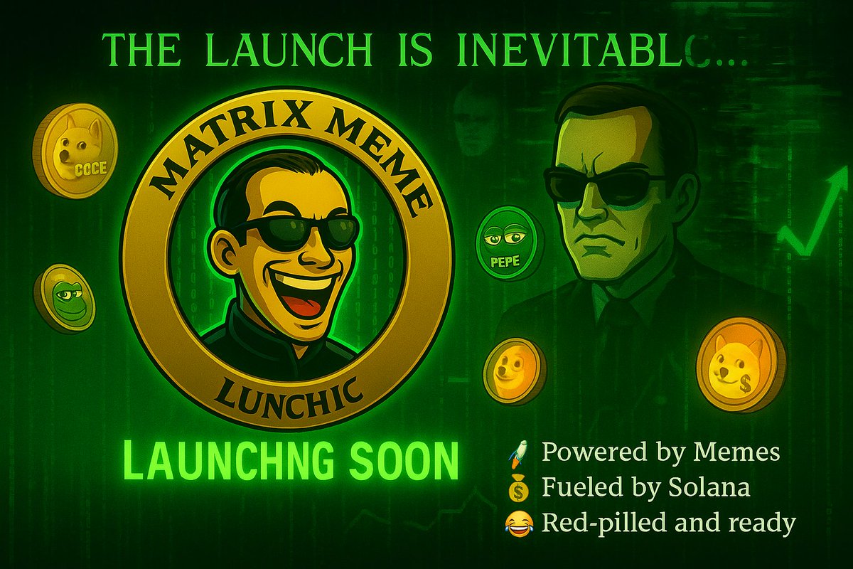 MatrixMemeCoin's tweet photo. π THE LAUNCH IS INEVITABLE...
Neoβs laughing. Agent Smithβs glitching.
$DOGE, $PEPE, $SHIBA? Just background noise.
π $MATRIX is launching soon
Built on Solana. Powered by memes.
Red-pilled and ready. ππ°
#MatrixMeme #CryptoLaunch #SolanaMemeCoin #MemeCoinSeason #TheMemeTrix https://t.co/8a6mvWhiZ2