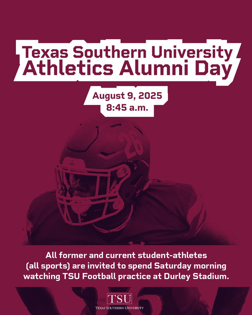 Texas Southern University (TSU) Athletics (@txsotigers) on Twitter photo Spend Saturday morning with <a href="/TSUFootball/">Texas Southern Football</a>! Practice starts at 8:45 am inside Durley Stadium! Spend Saturday morning with <a href="/TSUFootball/">Texas Southern Football</a>! Practice starts at 8:45 am inside Durley Stadium!
