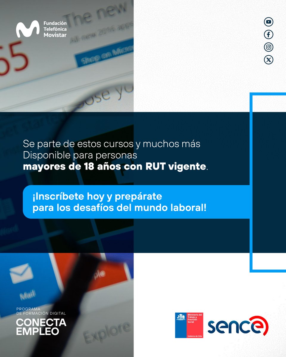 💻 ¿Aún no dominas Office?
¡Este es tu momento! Inscríbete gratis en los cursos online de Office Básico e Intermedio en #ConectaEmpleo junto a @sencechile.

📍100 % online y a tu ritmo.

📲 ¡Inscríbete hoy!
fundaciontelefonica.cl/empleabilidad/…

#FundaciónTelefónicaMovistar #Empleabilidad