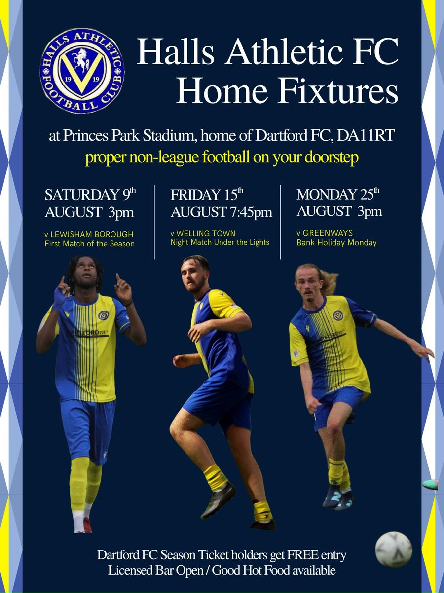 Halls Athletic FC (@hafcofficial) on Twitter photo All starts this weekend, at home <a href="/dartfordfc/">Dartford FC</a> 3pm KO verses <a href="/LewishamBoroCFC/">Lewisham Borough CFC</a> Dartford FC Season Ticket Holders get FREE entry <a href="/SCEFLeague/">Presence & Co. SCEFL League</a> <a href="/Non_League_Talk/">Non League Talk</a> All starts this weekend, at home <a href="/dartfordfc/">Dartford FC</a> 3pm KO verses <a href="/LewishamBoroCFC/">Lewisham Borough CFC</a> Dartford FC Season Ticket Holders get FREE entry <a href="/SCEFLeague/">Presence & Co. SCEFL League</a> <a href="/Non_League_Talk/">Non League Talk</a>