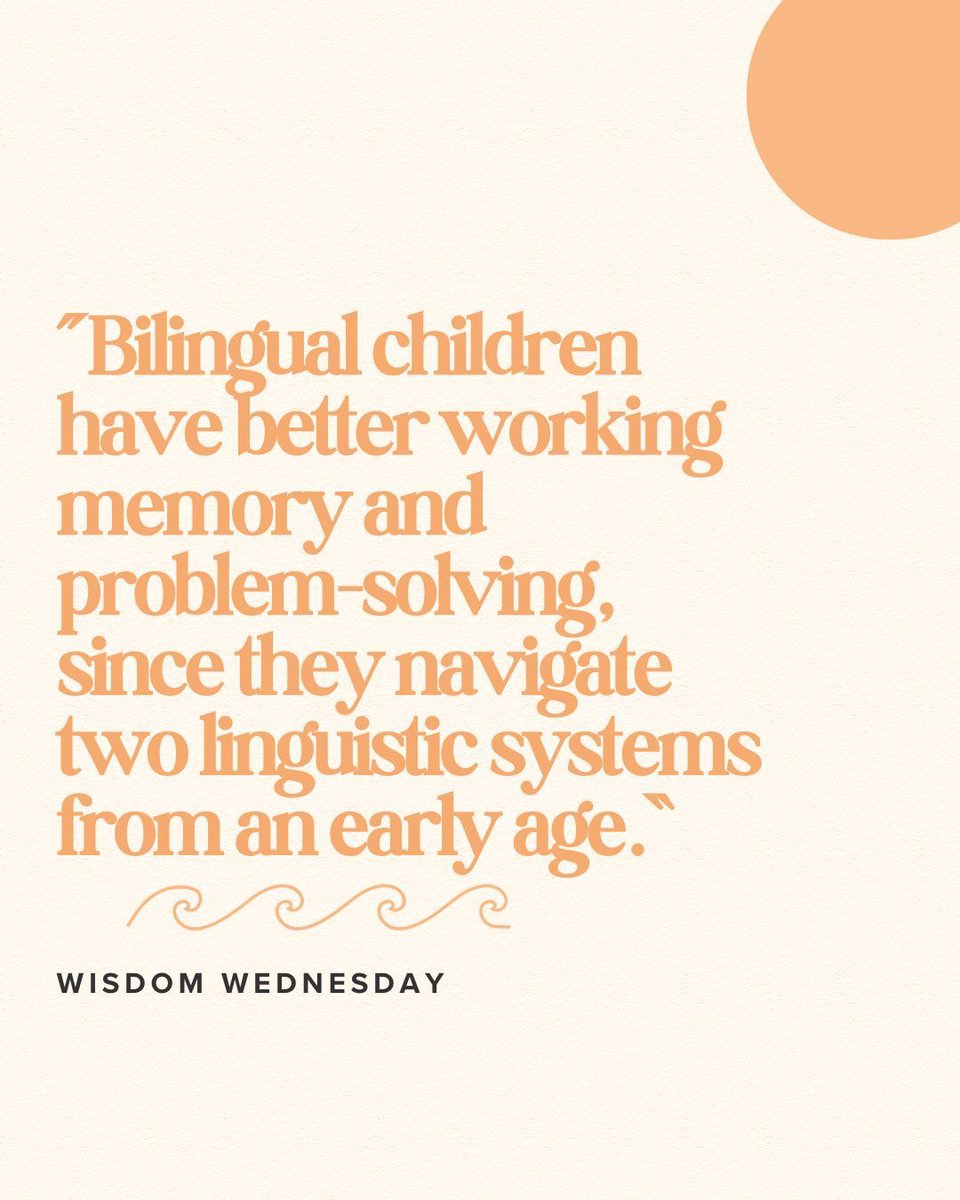 ☀️Wisdom Wednesday☀️

Bilingual brains are powerful! 🧠✨ Bilingual children show stronger working memory &amp; problem-solving skills, thanks to navigating two languages from an early age. (Bialystok et al., 2005) 

#Bilingual #teach #learn #texas #education #bilingualeducation