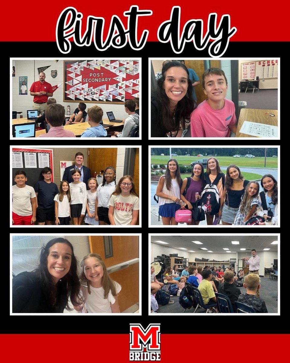What an amazing first day at Malcom Bridge! Our halls were filled with smiles, excitement, and Lightning Pride as we kicked off the new school year. We can’t wait to see all the great things our students will accomplish this year! ⚡ #MBMSBolts #FirstDayVibes