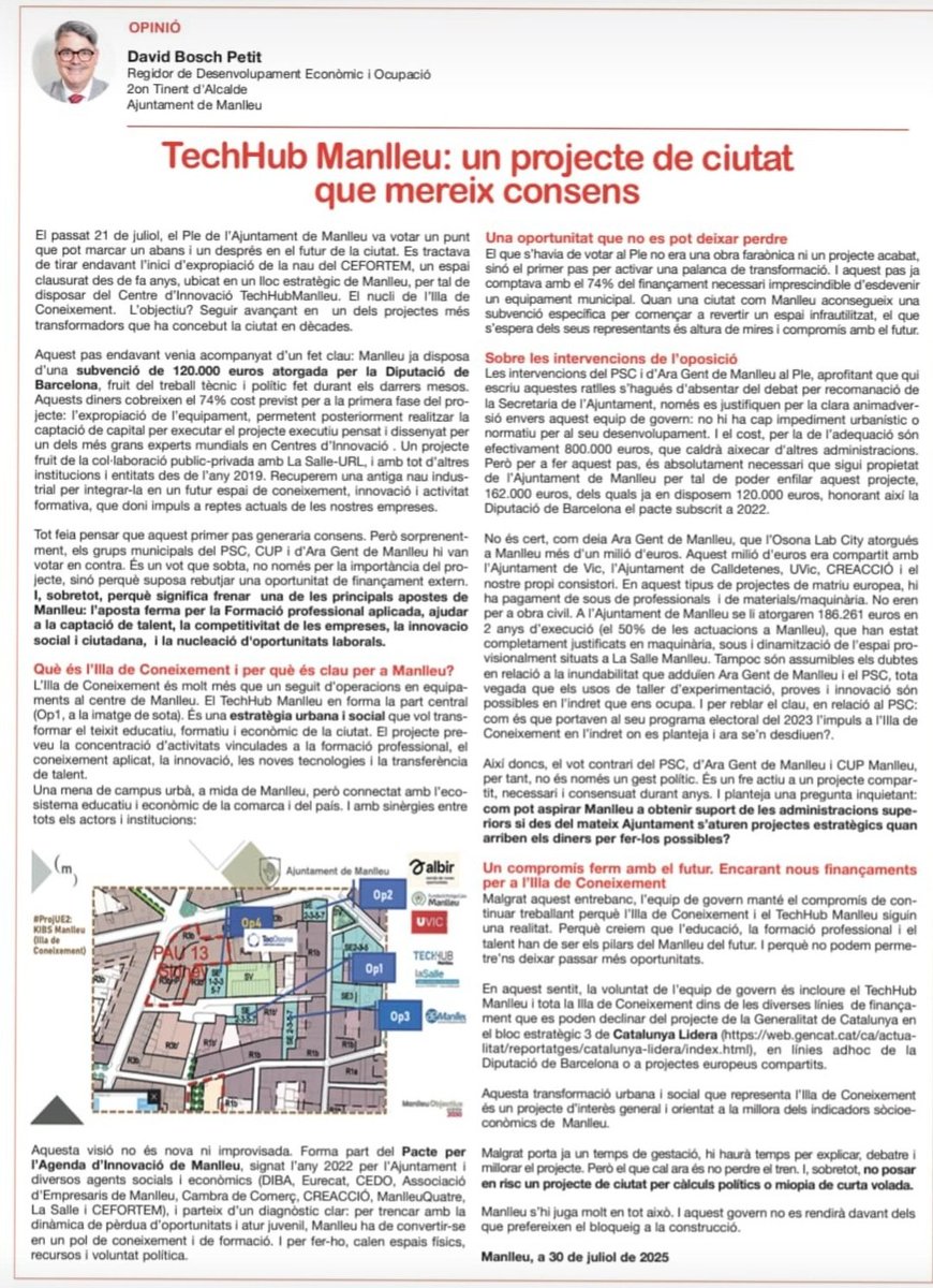 JuntsxCat - Manlleu (@juntsxmanlleu) on Twitter photo Manlleu mereix un TechHub, volem ser referent en Formació professional , captació de talent, competitivitat de les empreses, la innovació social i ciutadana , i la nucleació d'oportunitats laborals, raonaments del nostre regidor <a href="/dboschpe/">David Bosch P. 🇧🇪💙🏴🇺🇦 🇫🇷🇮🇱</a> , visió de ciutat Manlleu mereix un TechHub, volem ser referent en Formació professional , captació de talent, competitivitat de les empreses, la innovació social i ciutadana , i la nucleació d'oportunitats laborals, raonaments del nostre regidor <a href="/dboschpe/">David Bosch P. 🇧🇪💙🏴🇺🇦 🇫🇷🇮🇱</a> , visió de ciutat
