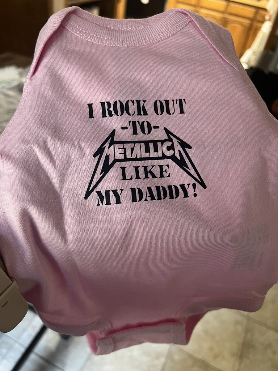 Can’t wait for my granddaughter to be born so we can put this on her and take a picture with her in this  &amp; both my son and I in our <a href="/Metallica/">Metallica</a> shirts! Three generations of metal-heads about to happen!