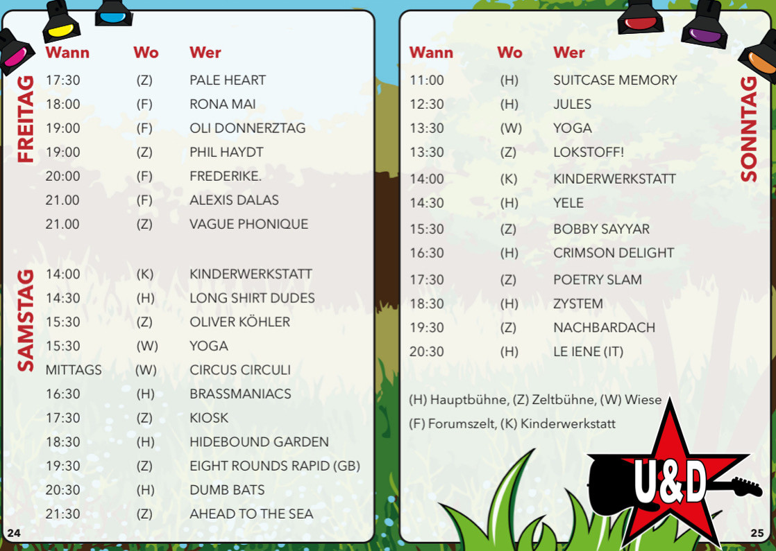 ud_stuttgart's tweet image. Der Zeitplan ab Freitag 08.08. bis Sonntag 10.08.2025: Alle Bands, alle Bühnen, Poetry Slam, Kinderwerkstatt, Circus, Yoga!!! Und ein tolles Forum haben wir auch! ud-stuttgart.de/programm #44udstgt