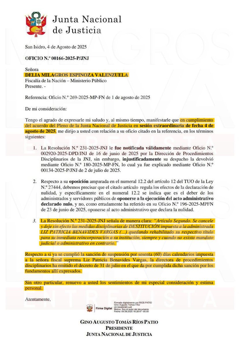 Milagros Leiva Entrevista (@mlentrevista) on Twitter photo JNJ responde a Delia Espinoza: La sanción de 60 días contra Benavides ya se cumplió. ¿Qué hará ahora la fiscal de la Nación?
<a href="/MilagrosLeivaG/">milagrosleiva</a> JNJ responde a Delia Espinoza: La sanción de 60 días contra Benavides ya se cumplió. ¿Qué hará ahora la fiscal de la Nación?
<a href="/MilagrosLeivaG/">milagrosleiva</a>