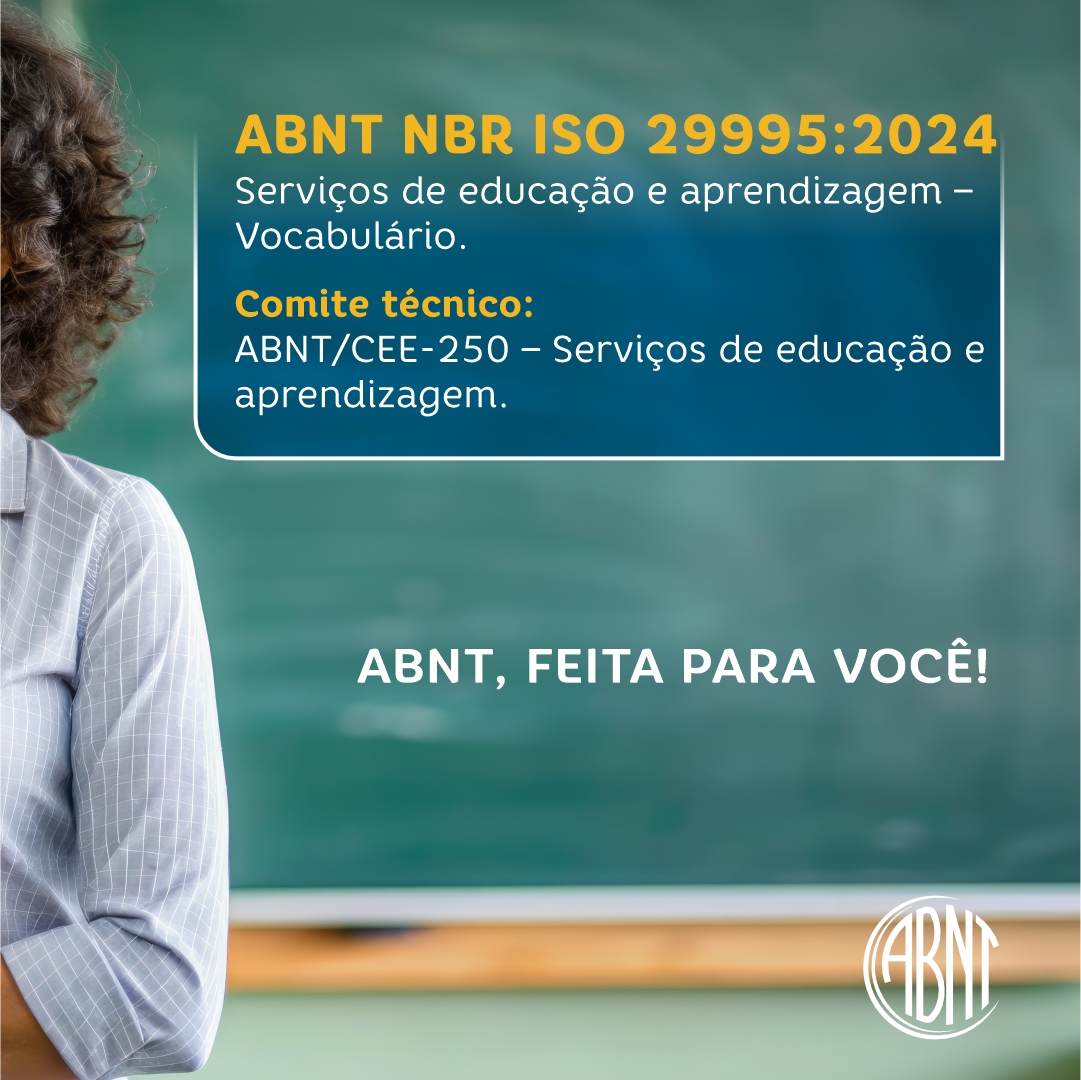 Hoje é o Dia Nacional dos Profissionais da Educação! ✏️📚

A ABNT NBR ISO 29995:2024 contribui para a organização e a clareza no setor educacional ao padronizar os termos e definições utilizados nos serviços de educação e aprendizagem.

ABNT FEITA PARA VOCÊ! 💙

#Educação #ABNT