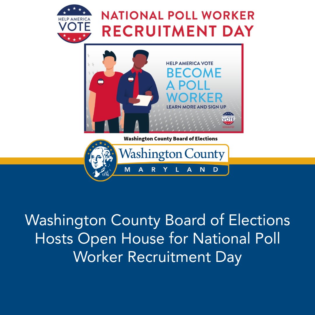 The Washington County Board of Elections is pleased to announce an Open House in celebration of National Poll Worker Recruitment Day.

To read the full release, visit: washco-md.net/news/washingto…