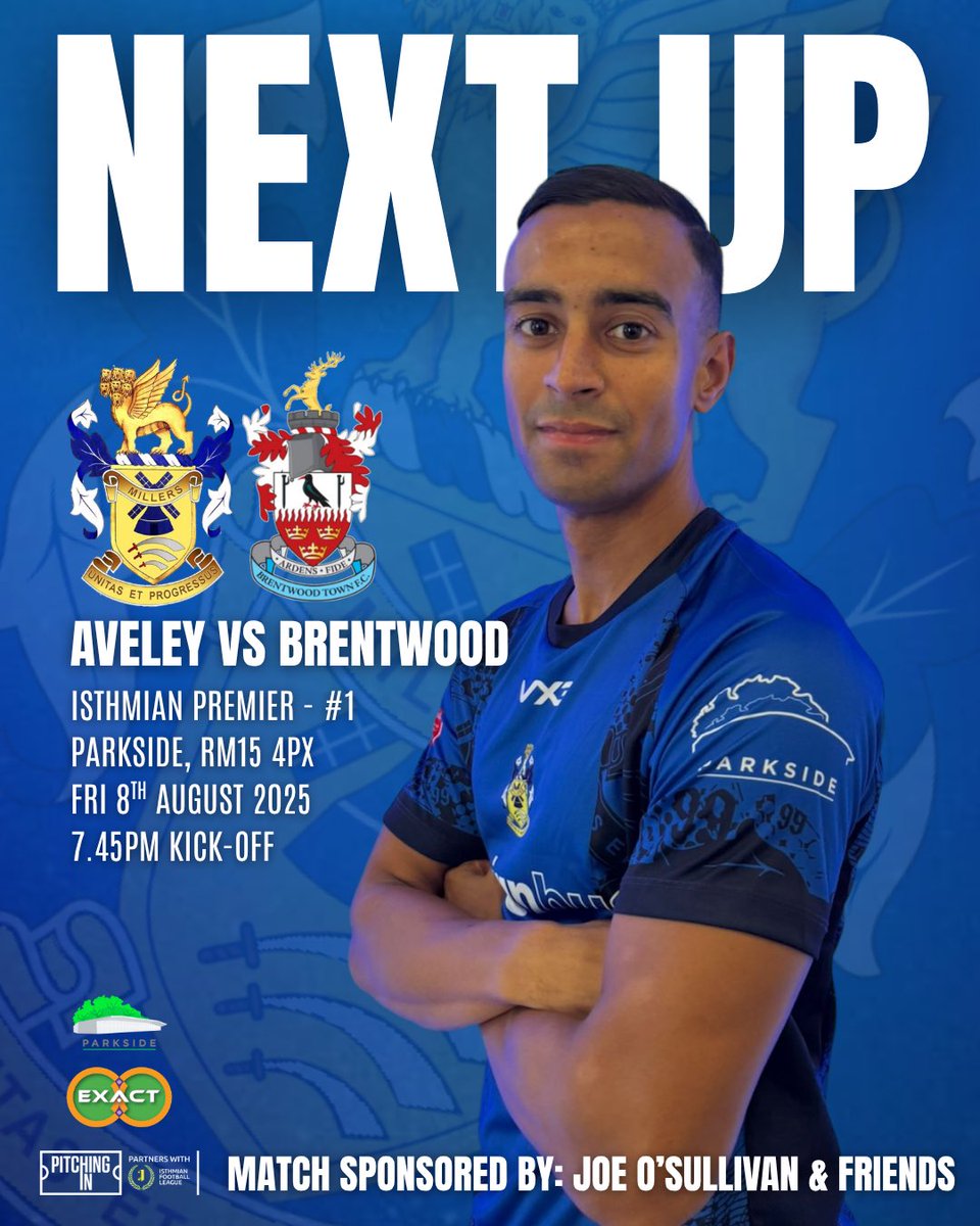 Aveley Football Club (@aveleyfc) on Twitter photo ๐ก๐ฒ๐
๐ ๐จ๐ฝ: ๐ง๐ต๐ฒ ๐๐ฒ๐ฎ๐ด๐๐ฒ ๐ข๐ฝ๐ฒ๐ป๐ฒ๐ฟ
We kick off our Isthmian Premier League campaign to Brentwood Town at Parkside.
๐๏ธ Friday, 8th August
๐ข Kick-off: 7:45 PM
๐๏ธ Parkside, RM15 4PX
Sponsored by: Joe OโSullivan & Friends
#MunyardsMillers | #TogetherAveley ๐ก๐ฒ๐
๐ ๐จ๐ฝ: ๐ง๐ต๐ฒ ๐๐ฒ๐ฎ๐ด๐๐ฒ ๐ข๐ฝ๐ฒ๐ป๐ฒ๐ฟ
We kick off our Isthmian Premier League campaign to Brentwood Town at Parkside.
๐๏ธ Friday, 8th August
๐ข Kick-off: 7:45 PM
๐๏ธ Parkside, RM15 4PX
Sponsored by: Joe OโSullivan & Friends
#MunyardsMillers | #TogetherAveley