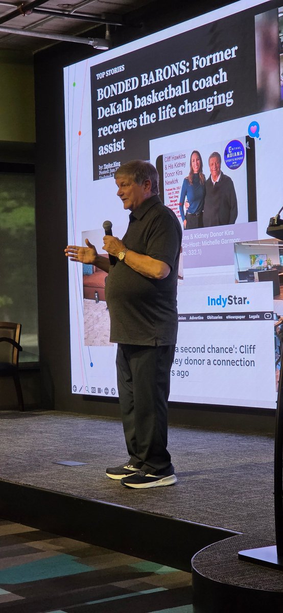We invited Cliff to speak at our all-staff meeting. Cliff received Kira's kidney back in April. Cliff was a basketball coach at the school that Kira attended. They reconnected when Kira heard his story and she decided to be his donor. 

Watch here: indianadonornetwork.org/hope/kira-clif…