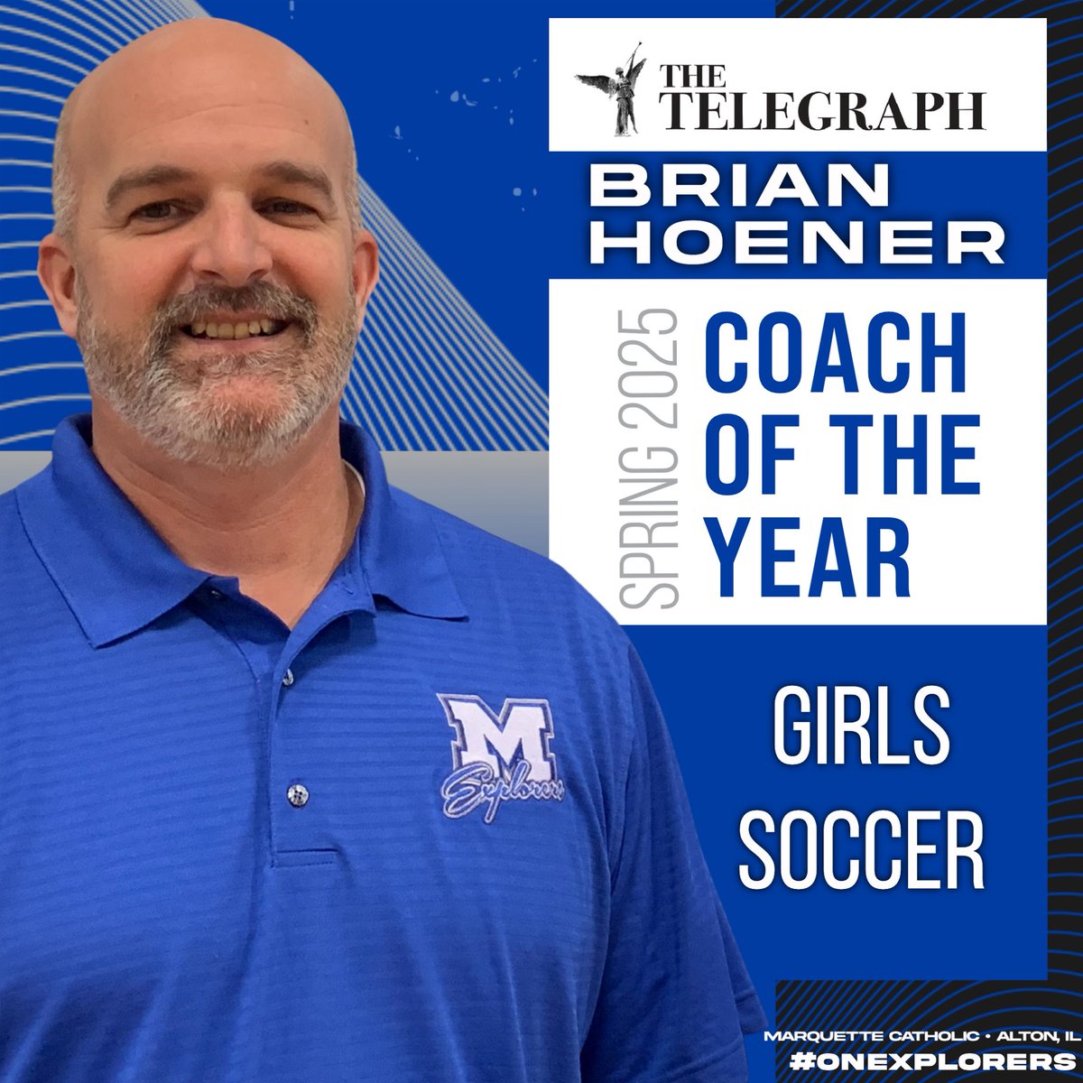Congratulations to Coach Brian Hoener on being named The Telegraph Girls Soccer Coach of the Year! Hoener guided the Explorers through a tough schedule, overcoming injuries to key players, going 14-7-2, winning 10/12 final games, &amp; #7 rank in final Class 1A poll. On Explorers!