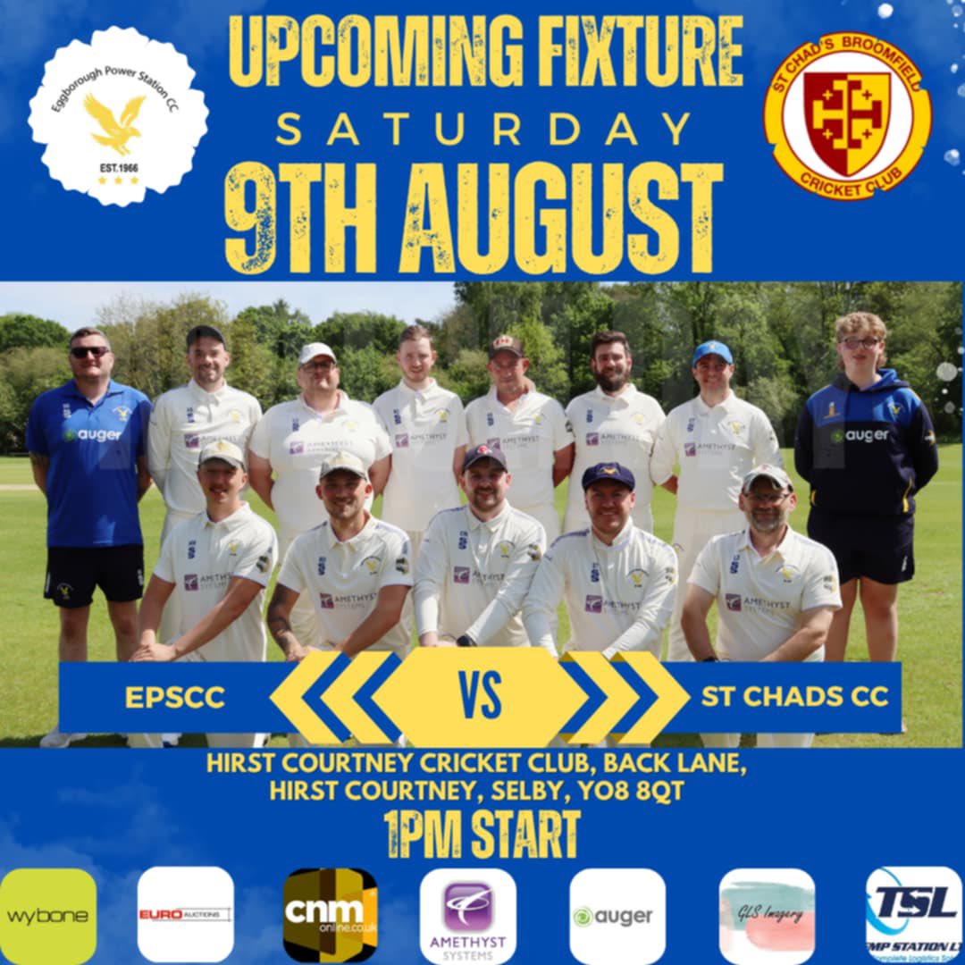 After a week off, we are back in action this weekend with a top of the table clash against <a href="/StChadsCC/">St Chad's Broomfield CC🏏</a> 

1pm start, Hirst Courtney CC

#UpTheEagles🦅
