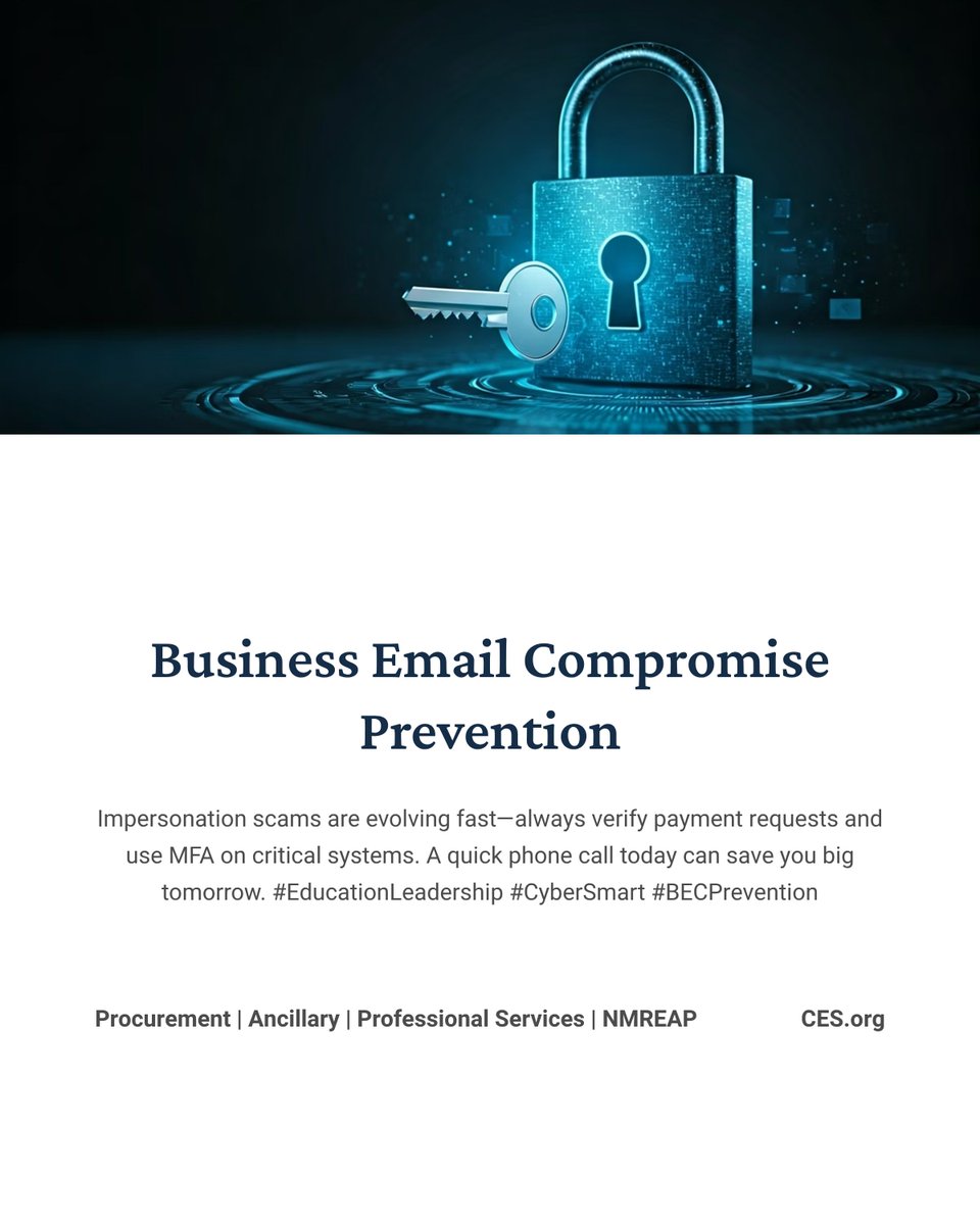 Stay smart against evolving impersonation scams—always verify requests! 

Learn more tips in our monthly member newsletter- ces.org/procurement/ce…

#CyberSmart #CES