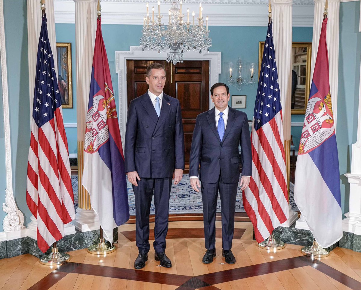 Pleased to meet with Serbian Foreign Minister <a href="/markodjuric/">Марко Ђурић</a> today. We agreed to hold a joint U.S.-Serbia strategic dialogue later this year. We are committed to a mutually beneficial relationship with Serbia that delivers for our citizens and our interests.