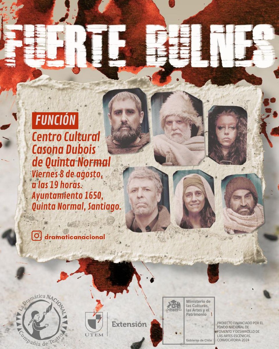 FUERTE BULNES, de Ma. Asunción Requena 

Próxima función: viernes 8 de agosto 19hrs
Centro Cultural Casona Dubois 
Ayuntamiento 1650 <a href="/munquintanormal/">Municipalidad de Quinta Normal</a> 
ENTRADA LIBERADA POR ORDEN DE LLEGADA 

#ladramaticanacional #QuintaNormal