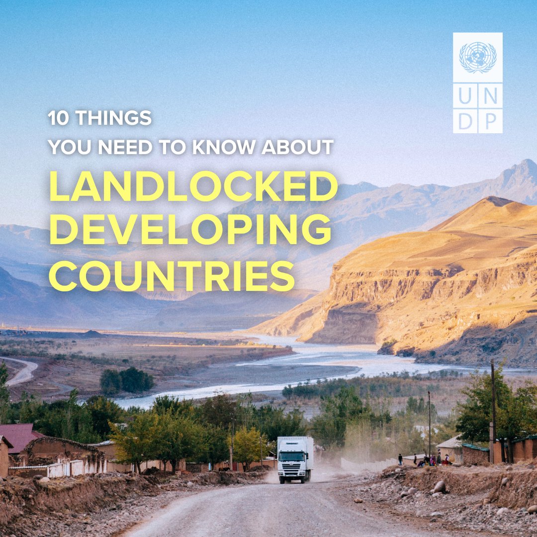 UNDP's tweet image. DYK the average distance from the nearest port for Landlocked Developing Countries is 1,370 kilometres.

With the 3rd International Conference on LLDCs underway in Awaza,🇹🇲, here are 1️⃣0️⃣ things you need to know about them: go.undp.org/wcZ

#LLDC3