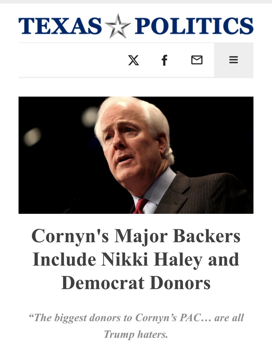 Laura Loomer (@lauraloomer) on Twitter photo So then why are all of your top PAC donors <a href="/NikkiHaley/">Nikki Haley</a> donors who worked to prevent Trump from winning re-election in 2024? 🤔
texaspolitics.com/2025/08/05/cor… So then why are all of your top PAC donors <a href="/NikkiHaley/">Nikki Haley</a> donors who worked to prevent Trump from winning re-election in 2024? 🤔
texaspolitics.com/2025/08/05/cor…