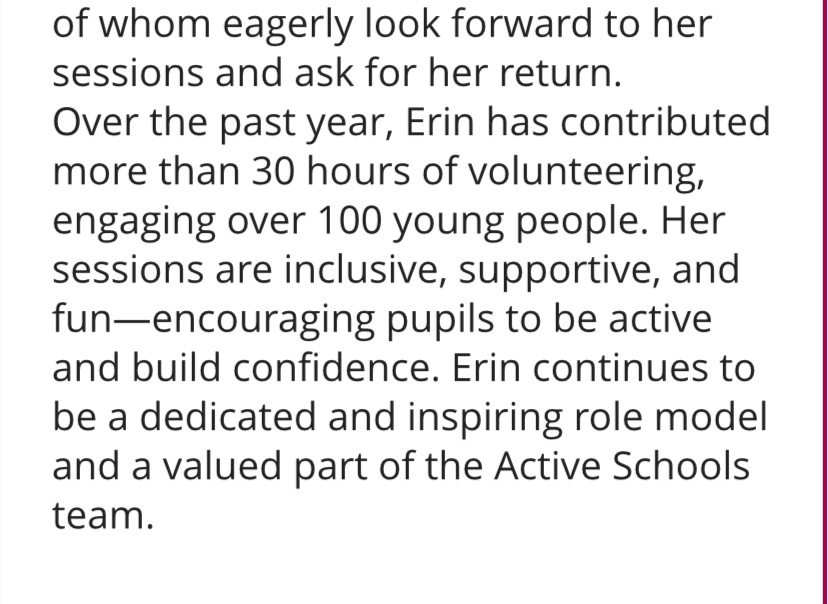 LynnObrien76's tweet photo. Erin has been nominated for 2 awards - Junior sports personality of the year 🏴󠁧󠁢󠁳󠁣󠁴󠁿⚽️⭐️and Volunteer recognition award, get voting as many times as you like 👍 https://t.co/6IhR3oDYud