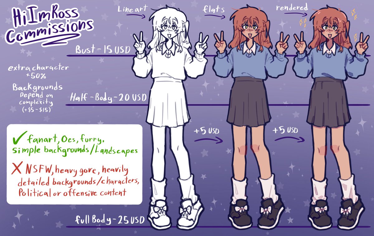 I’m opening commissions! yay!
2 slots open at a time and check out my carrd for my TOS! Dm if interested!

hiimross.carrd.co