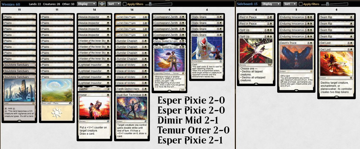 Tiago _Cygnus (@tiago_cygnus) on Twitter photo 🏆 in Standard with White Weenie!
Lots of cross synergy between counters, tapping stuff and going wide in this deck. Currently 9-1 with it and it felt great.
Don't know about the cantrips, but the core felt solid.
<a href="/fireshoes/">Robert Taylor🔥</a> <a href="/AlphaStrikeTM/">Alpha Strike Team - MTG</a> 🏆 in Standard with White Weenie!
Lots of cross synergy between counters, tapping stuff and going wide in this deck. Currently 9-1 with it and it felt great.
Don't know about the cantrips, but the core felt solid.
<a href="/fireshoes/">Robert Taylor🔥</a> <a href="/AlphaStrikeTM/">Alpha Strike Team - MTG</a>