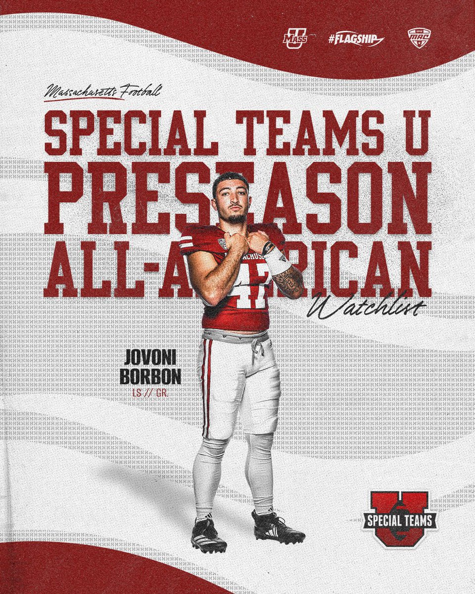 UMass Football (@umassfootball) on Twitter photo Snapping specialist 🎯
<a href="/SpecialTeamsU/">Special Teams U™</a> Preseason All-American Watch List selection for <a href="/jovoniborbon/">Jovoni Borbon</a> 👏
#Flagship 🚩 Snapping specialist 🎯
<a href="/SpecialTeamsU/">Special Teams U™</a> Preseason All-American Watch List selection for <a href="/jovoniborbon/">Jovoni Borbon</a> 👏
#Flagship 🚩