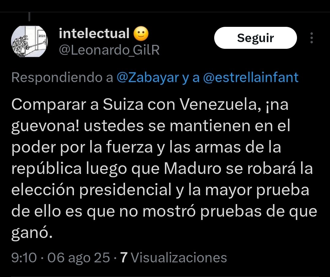 Algunos dicen ser intelectuales. Pero son tan "intelectuales" ésa oposición y que dice ser venezolana, a la vez, desprecian al pueblo venezolano, pero dicen ser representantes de Venezuela.
Venezuela es cuna de liberadores, científicos y gente noble, duelale a quien le duela.