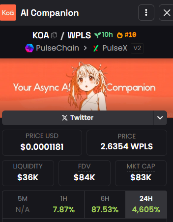 🚨 Scam alert on PulseChain  🚨

Don't buy the "AI Companion" ( $KOA ) token launched 10 hours ago on $PLSX, it's a scam. 👀 

The owner can mint new coins and black list your address.

Stay safe  💪

CA: 0xc9DE725522df7d5e1C84Df83907d632F59b14edD