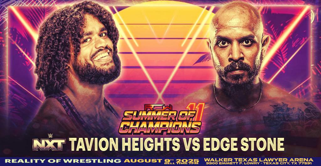 TheOfficialROW's tweet photo. 🚨 BREAKING NEWS 🚨
NXT Superstar @TavionHeights will go one-on-one with #EdgeStone in a powerhouse clash you won’t want to miss this Saturday at Summer Of Champions!
Two dominant athletes. One massive stage. Who rises to the occasion?
📍 Walker Texas Lawyer Arena
9300 Emmett F Lowry Expy, Texas City, TX 77591
🎟️ Tickets on sale NOW ➡️ https://t.co/B5j6QLYxGE
#SummerOfChampions11 #RealityOfWrestling #TavionHeights #EdgeStone #TexasCityWrestling #ROW #NXT #ProWrestling