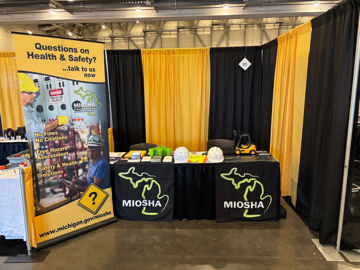 📣 <a href="/MI_OSHA/">MIOSHA</a> is at the Advanced Manufacturing Expo at DeVos Place in Grand Rapids!

Stop by Booth #127 through Thursday, Aug. 8 to connect with our CET staff about free workplace safety consultations.

🔗 michigan.gov/CET
#MIOSHA #AME2025 #WorkplaceSafety #MIGov