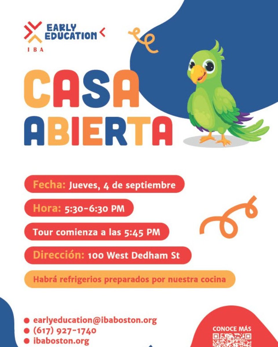✨ Looking for a nurturing, bilingual early education program rooted in culture and community? ✨

Join us for our Open House on Thursday, September 4th at 5:30 PM to learn more about IBA’s Early Education Program in the South End!

📅 RSVP today: brnw.ch/21wUID2