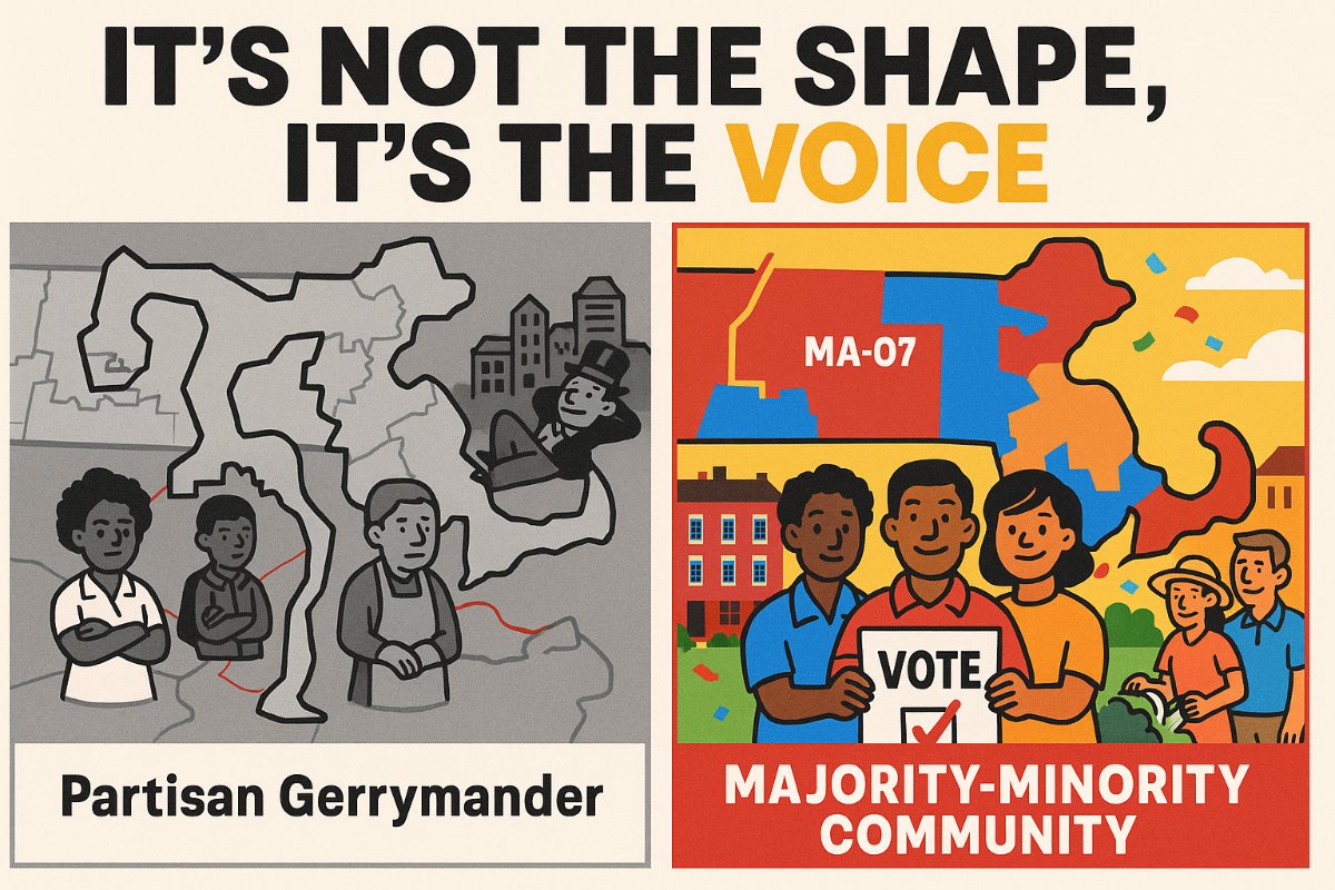 YIMBYSolano's tweet photo. @StatisticUrban Democracy isn’t a straight-line contest. If a salamander map lets Black, Latino &amp; Asian neighbors grab the mic, hand me the crayon. 🖍️🗳️ #MA07 #FairMaps https://t.co/Fm1ohArcSY