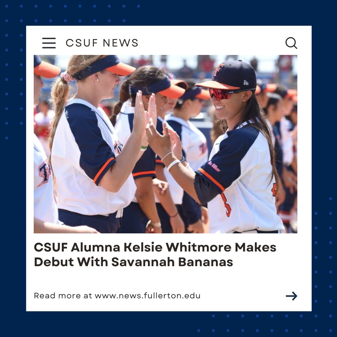 Kelsie Whitmore ’20, MS ’22 made her debut with the Savannah Bananas on Aug. 1, continuing her trailblazing career in women’s baseball. Whitmore was the 2021 Big West Field Player of the Year and helped lead the Titans to three conference titles. news.fullerton.edu/spotlight/csuf…