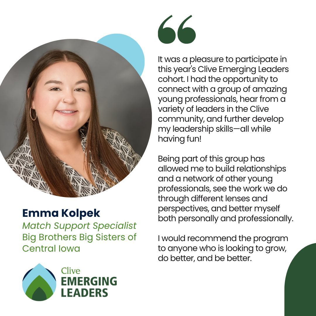 “If you’re ready to grow, do better &amp; be better—this is it.”

Emma Kolpek gained tools, insight &amp; a strong network through Clive Emerging Leaders.

Learn with driven peers &amp; mentors. Start your journey 👉 clivechamber.org/about/clive-em…
#CEL2025 #Leadership