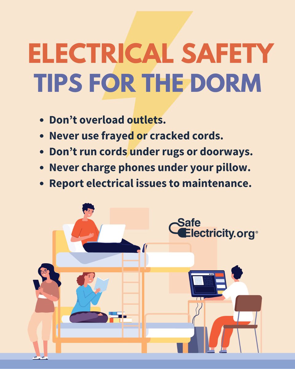 Sending someone off to college? 🎓Stay smart with these electrical safety tips for dorms or apartments: SafeElectricity.org/safety-tips/ca… #SafeElectricity #CampusSafety