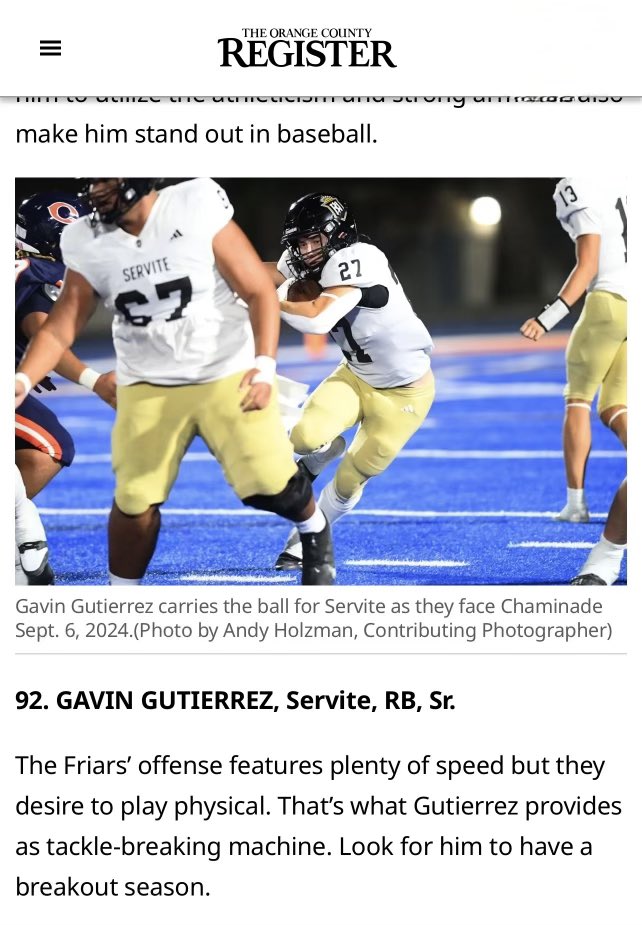 Gavin Gutierrez (@gavingutierrezz) on Twitter photo Thank you <a href="/ocvarsityguy/">Dan Albano</a> for the write up!
<a href="/CoachReino/">Chris Reinert</a> <a href="/classicqb/">Coach Q</a> <a href="/JackAlexanderQB/">Coach Jack</a> <a href="/ServiteFootball/">Servite Football</a>
ocregister.com/2025/08/06/ocv… Thank you <a href="/ocvarsityguy/">Dan Albano</a> for the write up!
<a href="/CoachReino/">Chris Reinert</a> <a href="/classicqb/">Coach Q</a> <a href="/JackAlexanderQB/">Coach Jack</a> <a href="/ServiteFootball/">Servite Football</a>
ocregister.com/2025/08/06/ocv…