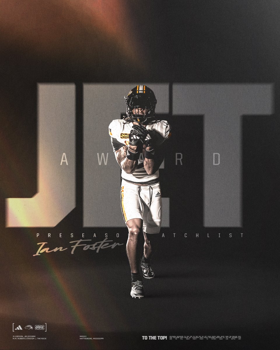 Southern Miss Football (@southernmissfb) on Twitter photo Electric. โก๏ธ
Ian Foster has been named to the Jet Award Watch List
๐ ยป smttt.info/45DPUwH
<a href="/ian_llx/">Ian Foster</a> x <a href="/JetAward/">The Jet Award</a> Electric. โก๏ธ
Ian Foster has been named to the Jet Award Watch List
๐ ยป smttt.info/45DPUwH
<a href="/ian_llx/">Ian Foster</a> x <a href="/JetAward/">The Jet Award</a>