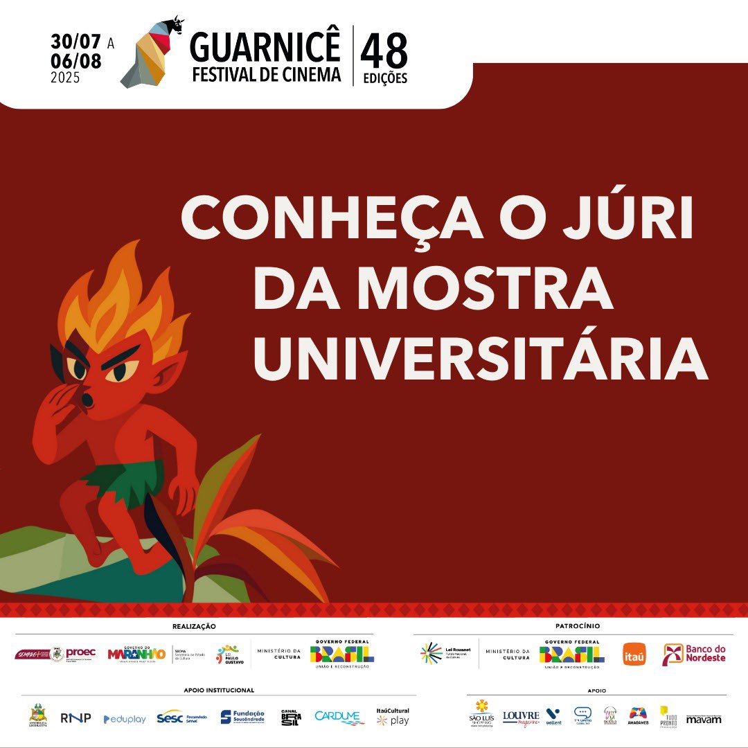 cineguarnice's tweet photo. Conheça o júri técnico da Mostra Universitária do Festival Guarnicê de Cinema 2025!

Profissionais e pesquisadores do audiovisual foram convidados para avaliar as produções acadêmicas que dão voz e visibilidade a novos talentos do cinema brasileiro. https://t.co/WCG0E45JiN